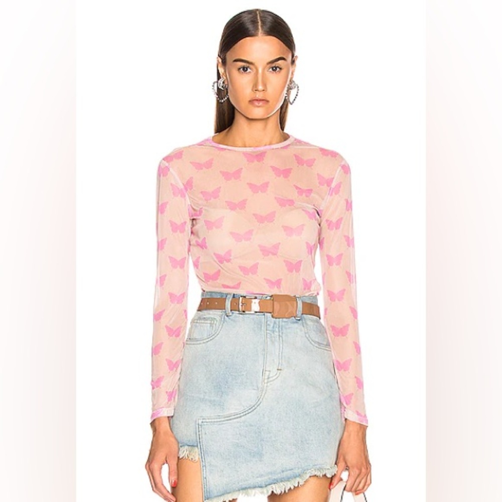 Sandy Liang Beige Pink Mesh Peel Butterfly Long Sleeve Top 6 Medium